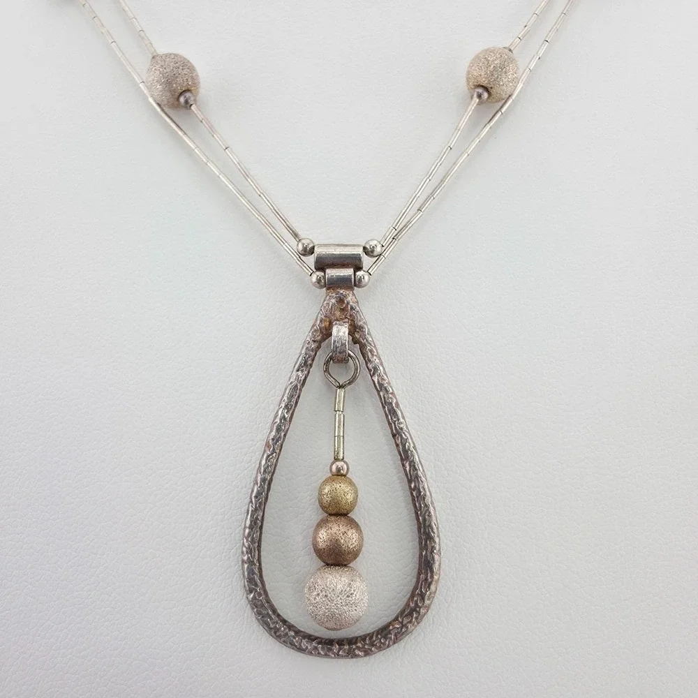 925 Sterling Silver Station Necklace Open Textured Teardrop COLDWATER CREEK 18